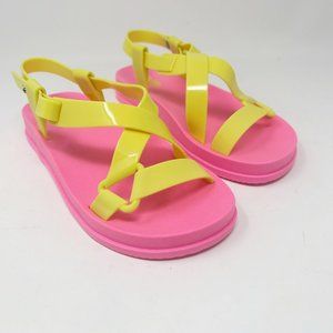 Petite Jolie Big Girls Size 6.5 Neon Yellow & Pink Blink Sandals